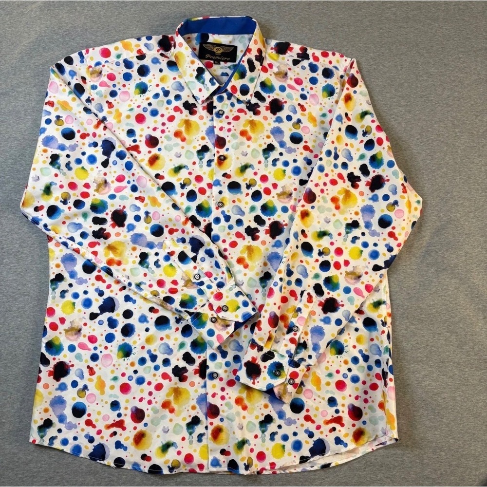 Premiere Mens 3XL Watercolor Paint Splatter Button Down Shirt Multi Color Art